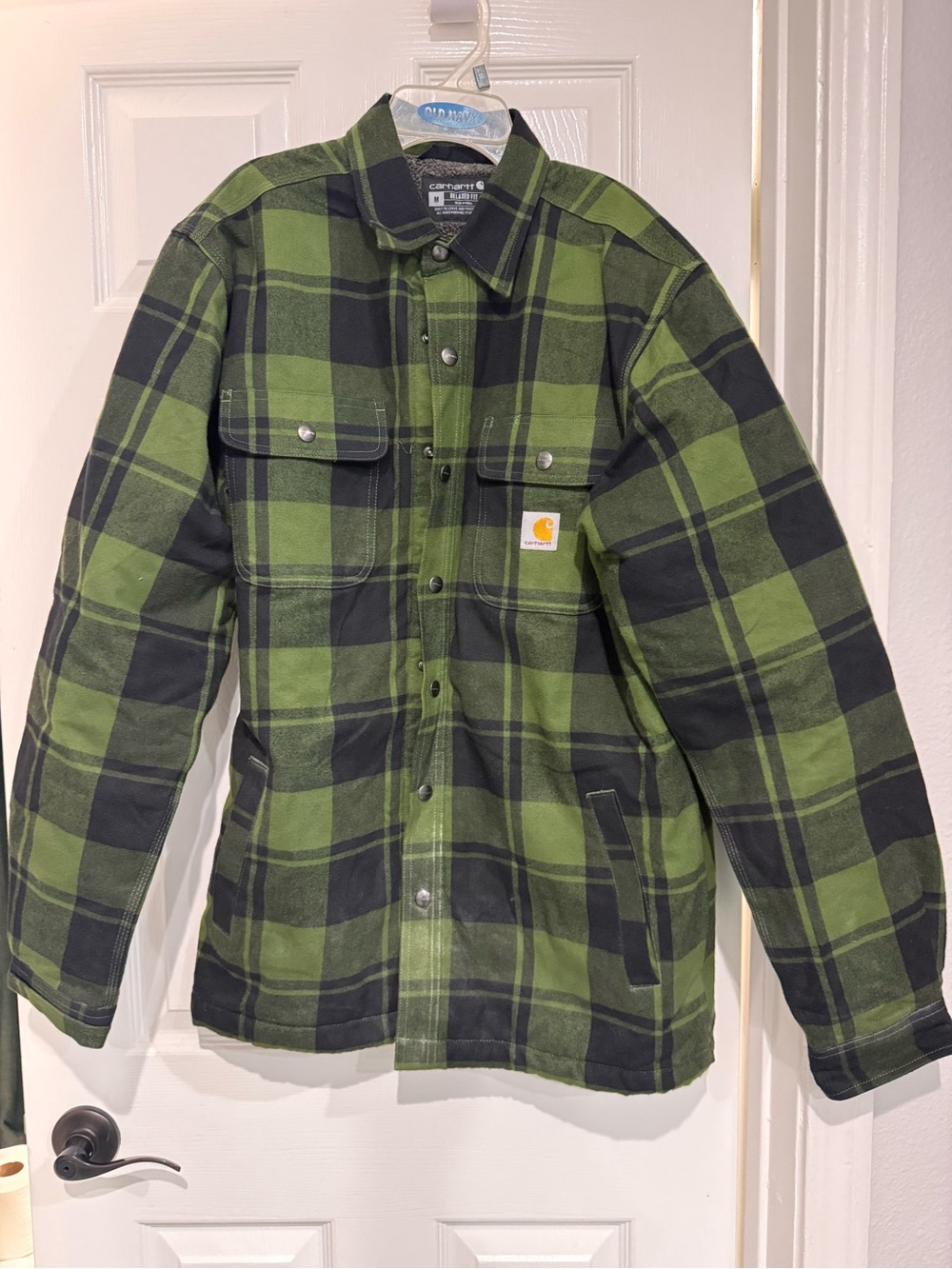 Carhartt Men’s Green Plaid Work Jacket size Medium Fleece Lined